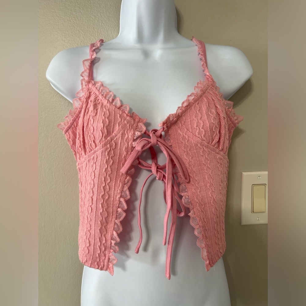 Sugar Thrillz Pink Lace-Up Knit Cami Top Coquette Y2K Fairycore NWT L